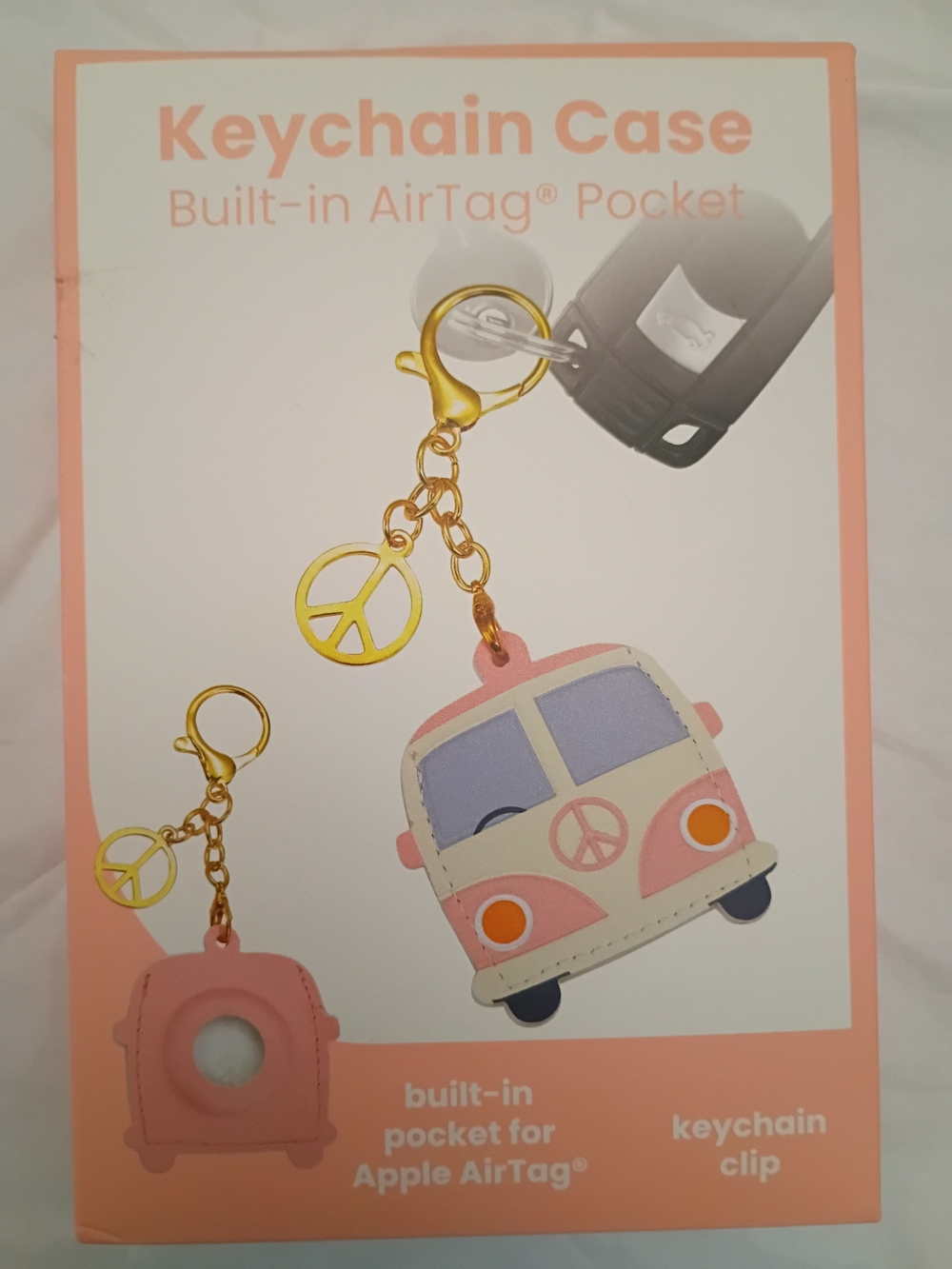 Pink WV Minibus Van Keychain with AirTag Pocket